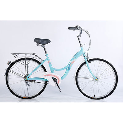 24 Cuadro de acero de velocidad única de las mujeres de la bicicleta de la ciudad de la bicicleta con freno de disco de ruedas delanteras y traseras