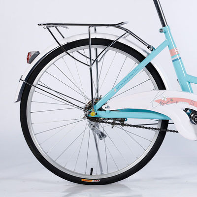 24 Cuadro de acero de velocidad única de las mujeres de la bicicleta de la ciudad de la bicicleta con freno de disco de ruedas delanteras y traseras