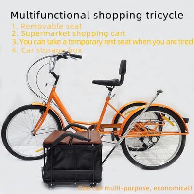 Capacidad de carga alta 150 kg Triciclo de pedales de 24 pulgadas de 7 velocidades Triciclo multifuncional para adultos