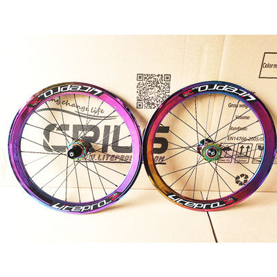 Bicicletas de carretera 20 pulgadas de aleación de aluminio conjunto de ruedas 8/9/10/11 velocidad 4 rodamiento de doble pared color arco iris