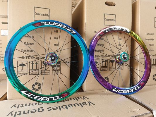 Bicicletas de carretera 20 pulgadas de aleación de aluminio conjunto de ruedas 8/9/10/11 velocidad 4 rodamiento de doble pared color arco iris
